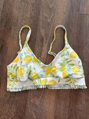 Lemon Print Ruffle Swim Top - Yellow & Green